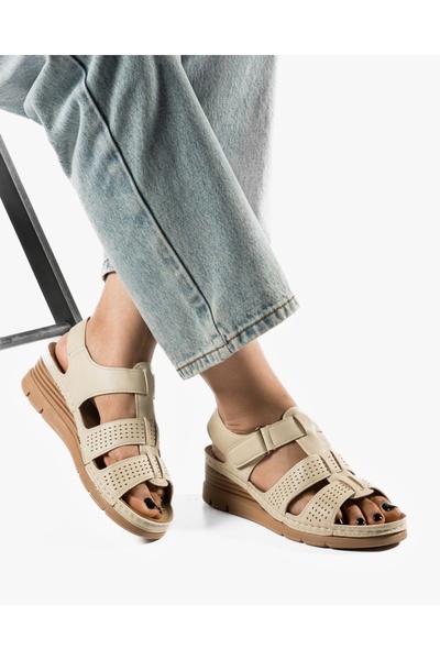 ALOGO Women's Beige Sandals Made of Ecological Leather OEii
