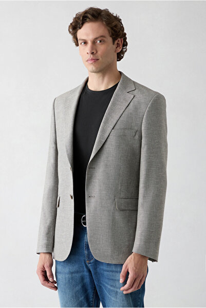 Kiğılı 6 Drop Regular Fit Standard Cut Mono Collar Patterned Classic Linen Bl...