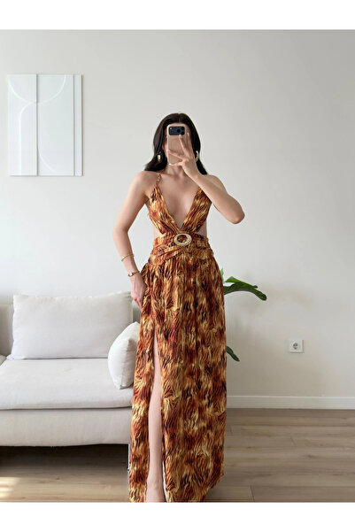 Zoom Butik Fontana Çift Yırtmaç Maxi Elbise