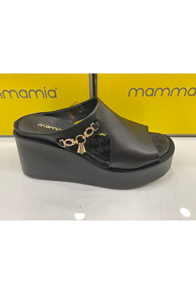 Mammamia 1840-Z Women's Leather Slippers Black Daily Casual