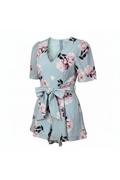 Genaric Ally Fashion Light Blue Floral V-Neck Romper - Size 8