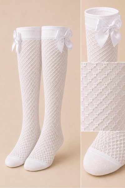 Lakoren 2-Piece Girls' Bowknot Mesh Knee Socks