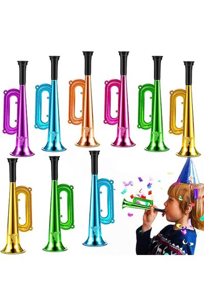 Arabest 12 Pack Metallic Trumpet Toy, Plastic Horn Musical Instrument, Party ...