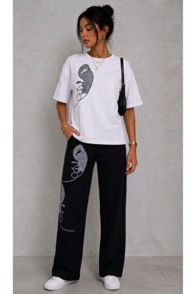 Ryam MOODA Set de două piese pentru femei, tricou din bumbac Lycra și pantalo...