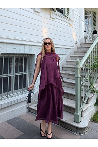 Laluvia Mürdüm Magia Shawl Dress - 3446