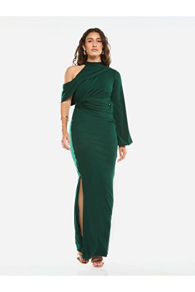 House of Moda By Styli Asymmetric Drape One-Sleeve Gown Maxi Dress