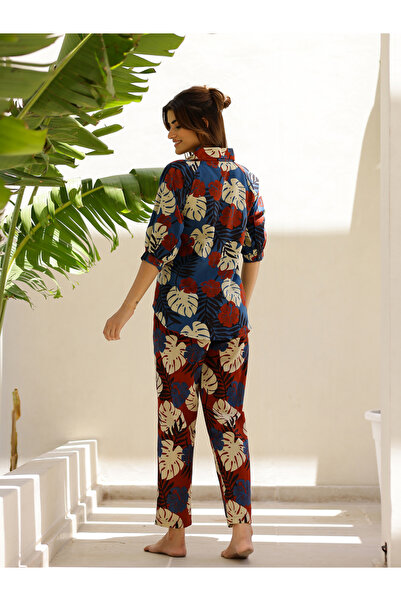 Sanskrutihomes By Styli Blue Printed Cotton Shirt and Pyjama Set