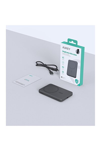 AUKEY Baterie externă Powerbank 5000 mAh, încărcare wireless 15W, PD 20W, gri, 103.3x66.7cm
