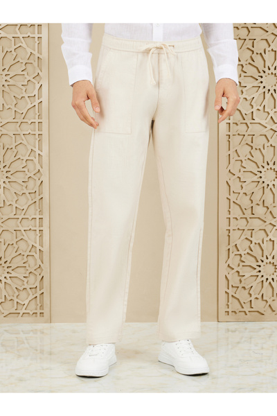 Styli Premium Slub Twill Relaxed Fit Pant with Drawcord Waistband