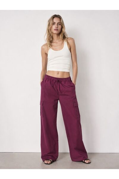 Green'DAL Burgundy/Plum Cargo Pocket High Waist Loose Trousers