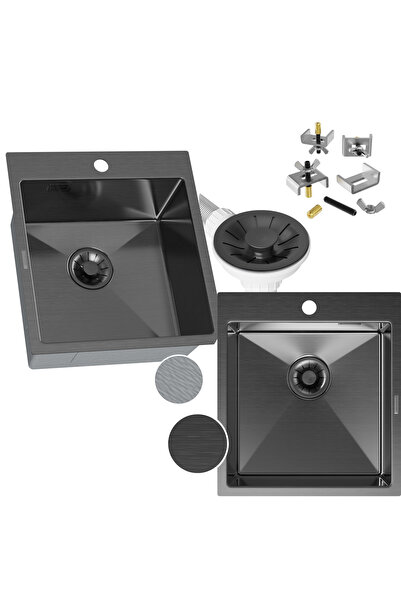 Granitan Black Silvo Granite Sink 45x50 cm, complete package with LUX siphon,...