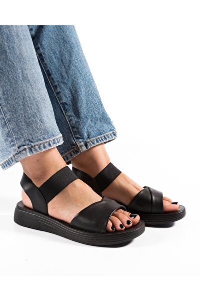 ALOGO Women's Black Sandals Made of Ecological Leather Jinf