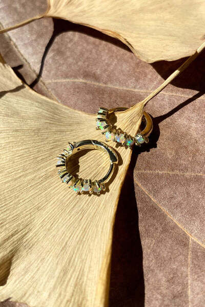 Spossy Silver Jewelry 925 Ayar Gümüş, 14 Ayar Gold, Opal Taşlı, Zigzag Minima...