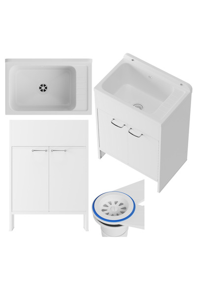 Granitan Set Complet Chiuveta Utilitara Monza adanca cu Dulap PVC Robust Alb