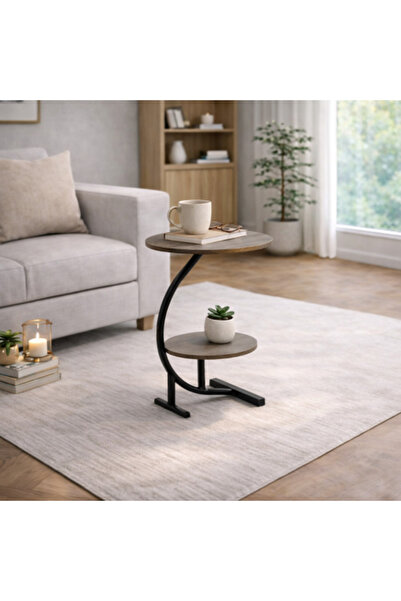 Palma homez Side table with two round surfaces and metal frame – 40×60 cm