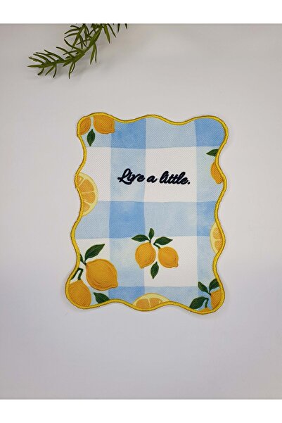 decofav Fresh Lemon Plaid Patterned Embroidered Cocktail Napkin 1 Piece