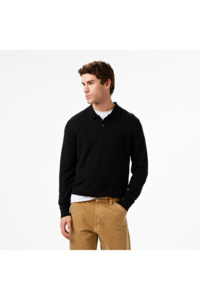 Calvin Klein Merino Yün Polo Erkek Siyah Yün Triko