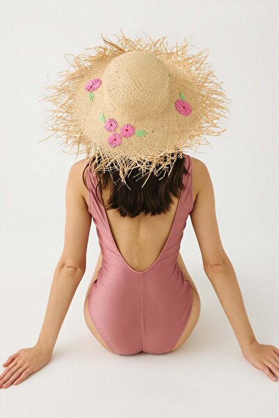 C&City Fringed Straw Beach Hat Y8234 Beige