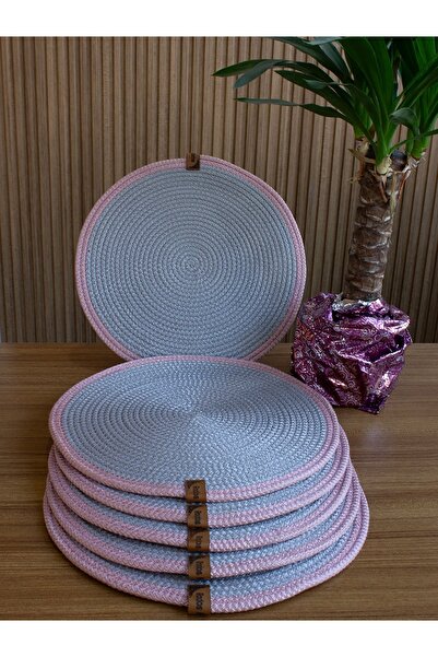 HanemHome Züccaciye Gri Pembe Pamuk Makrome Kordon Supla - 33 cm Deri Etiketl...