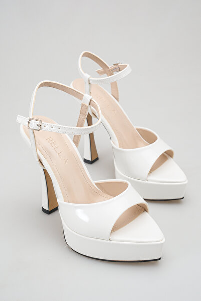 Rella White Patent Leather Bridal Shoes Platform Heels Ankle Strap High Heel ...