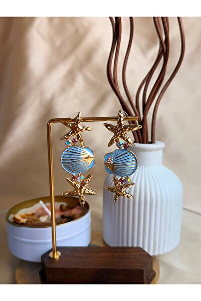 ANKA JEWELLRY Steel Women's Earrings with Sea Star and Blue Shell Design, Han...