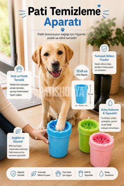 PATİSHOPYA Köpek Pati Temizleme Aparatı Silikon Fırçalı Pati Yıkama Kabı Taşı...