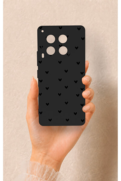 Vip Case Tcn Camon 30 Uyumlu Siyah Mini Kalp Desenli Silikon Kılıf
