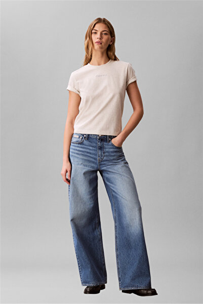 Calvin Klein Bej Kadın Standart Desenli T-Shirt A - SS CLASSIC 20S JSY LOGO GRAP