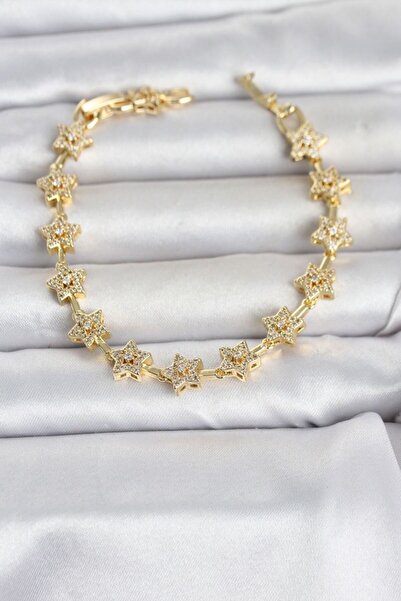 norsary Brass Gold Color Zircon Stone Row Star Model Women's Bracelet