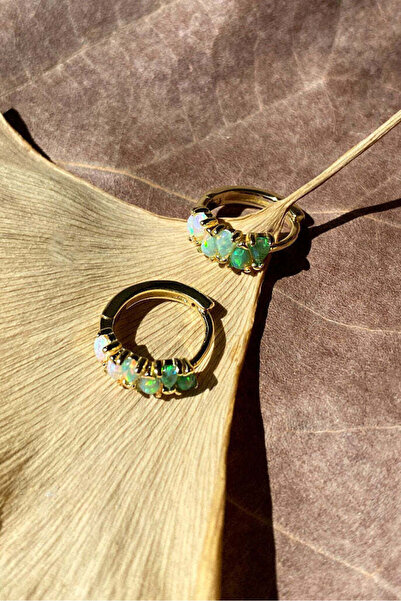 Spossy Silver Jewelry 925 Ayar Gümüş, 14 Ayar Gold, Damla Yeşil Opal Taşlı, M...