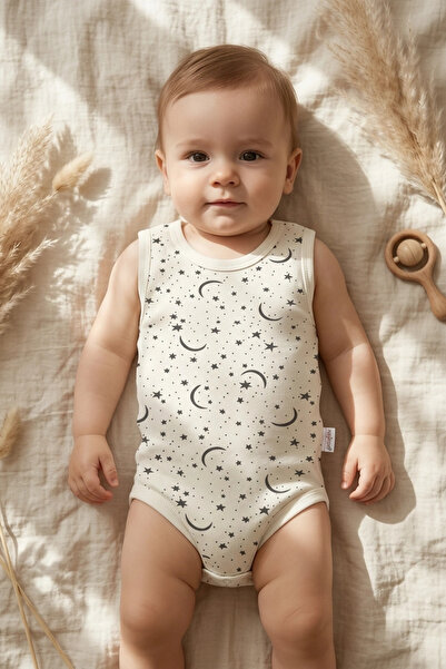 Babydonat Nova Moon 100% Cotton Moon and Star Patterned Sleeveless Baby Bodys...