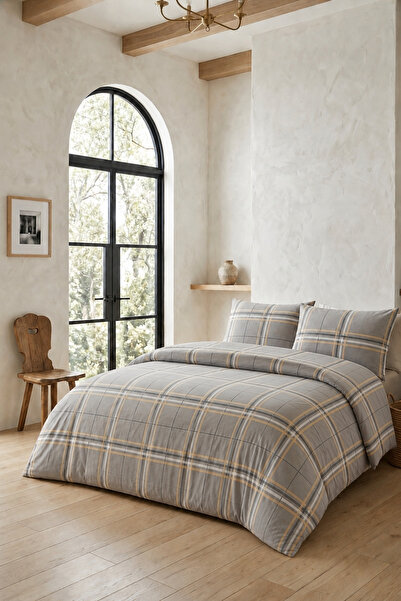 Menderes Home Winter Flannel Double Duvet Cover Set Gray Natur