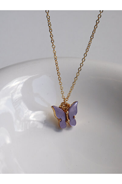 Reorah Collection Pearlescent Butterfly Necklace-Silver Color