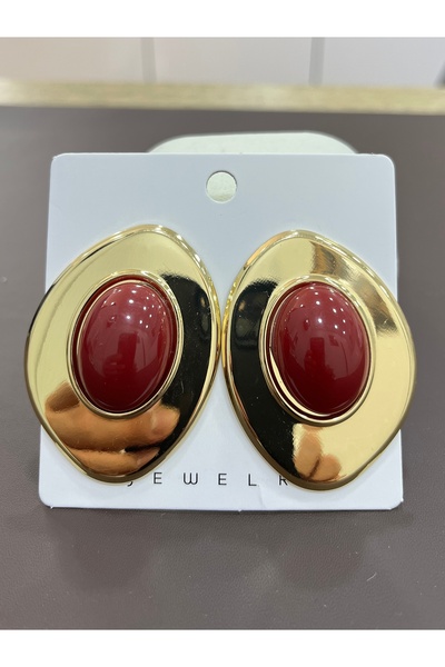LUMI TAKI-SAAT Gold Burgundy Stone Drop Model Earrings