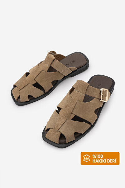 Marjin Women's Genuine Leather Blunt Toe Closed Front Sabo Daily Slippers Sin...