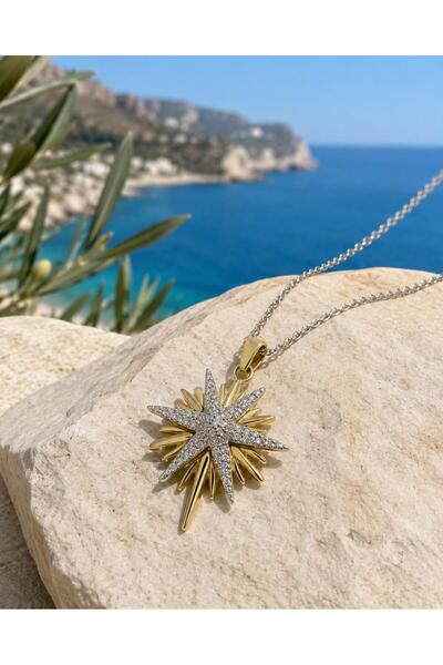 Shinestar atelier Taşlı Kutup Yıldızı Detaylı Gold Kolye | Mare Serisi