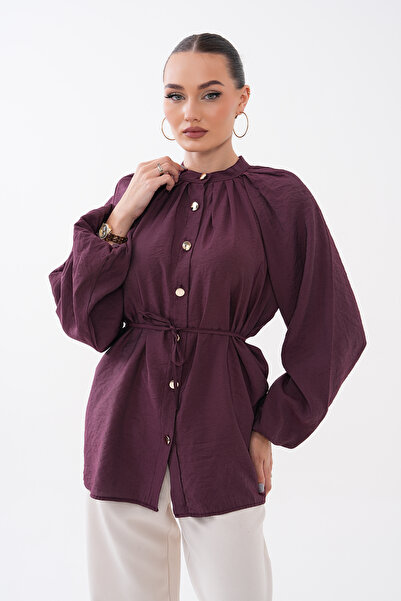 Mega Life Pleated Collar, Waist-Tie Glos Shirt