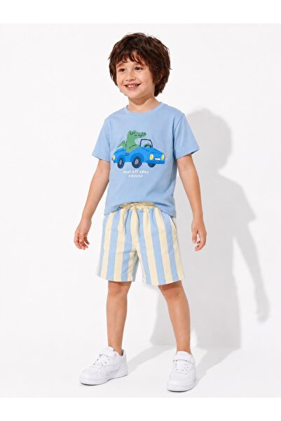 Patriko SET DE VARĂ PENTRU BĂIEȚI, TRICOU ȘI PANTALONI SCURTĂ CU DUNGĂ, 3-10 ANI
