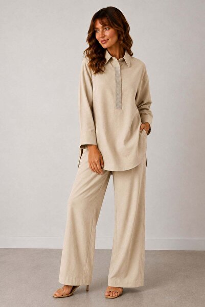FTZ WOMEN Kadın Keten Takım Beige 31398