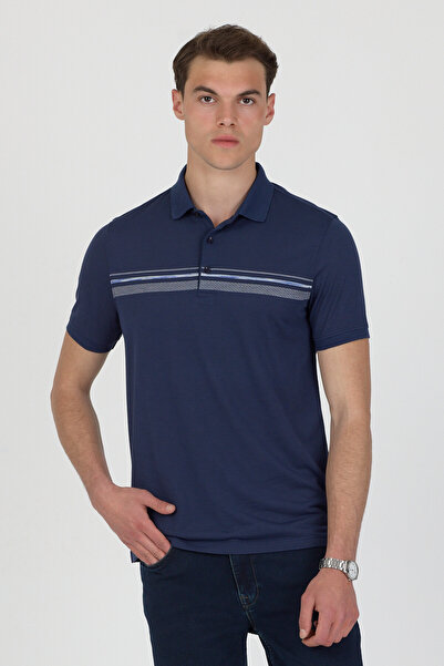 ENQUE Polo Collar Cotton Pocketless Striped Short Sleeve T-Shirt