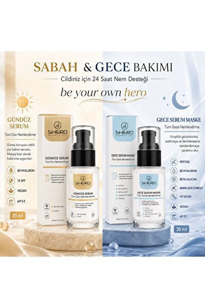 Gece & Gündüz Serum Seti 2’li 30 ml Hyaluron, Peptit, Beta-Glukan İçerikli Nem Bakım Seti