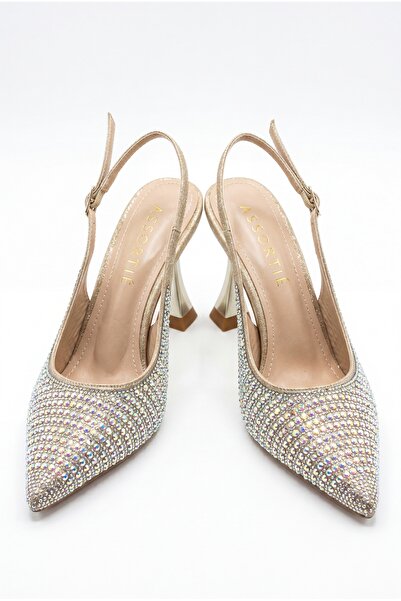 Assortie Glitz Taşlı Arkası Açık Kadeh Topuklu Ayakkabı Gece Ve Abiye Stiletto 9CM