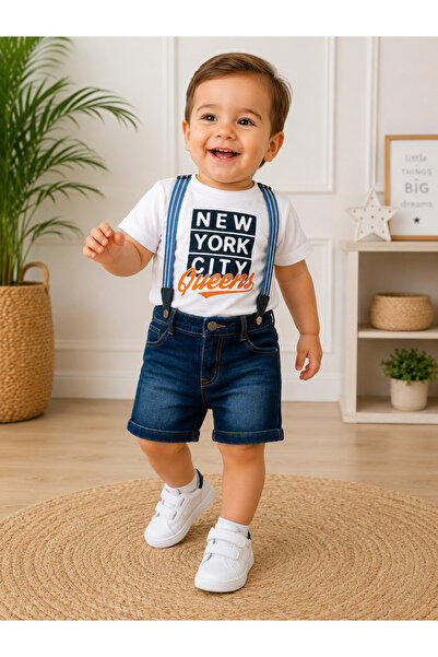Chicsy Baby طقم شورت جينز مطبوع عليه نيو يورك للأولاد الصغار مكون من قطعتين، ...