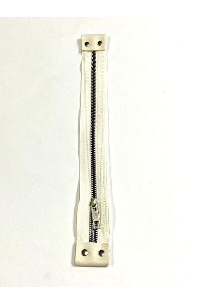 karantuhafiye Bag Zipper / Bag Zipper with Leather Detail / 40 cm / Cream