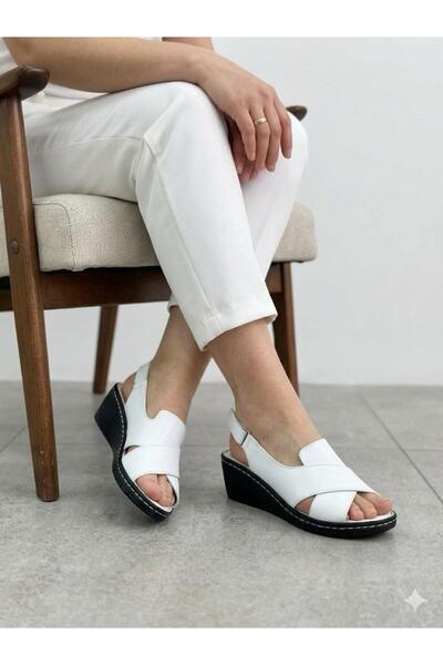 Lütfi Women's white genuine leather orthopedic soft sole everyday comfort san...