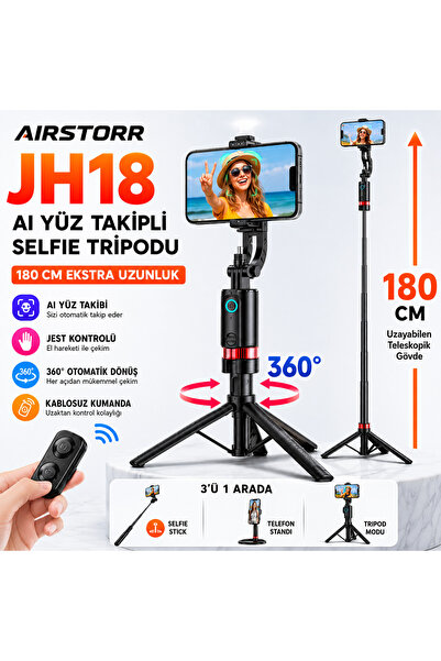 Aırstorr JH18 AI Yüz Takipli Selfie Stick 180cm Tripodlu Telefon Standı 360° ...
