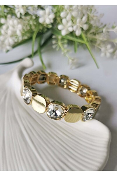 Halley Concept Crystal Stone Gold Steel Elastic Bracelet