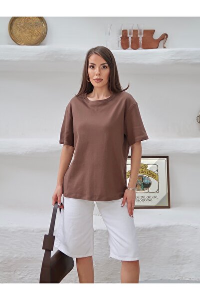 Paw Garage Tricou oversize din țesătură Mia Interlock, cu decolteu tip crew, ...
