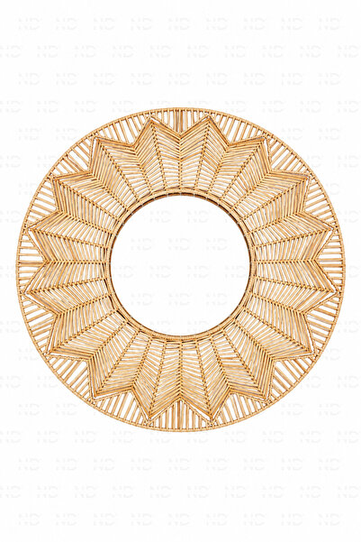 NATUREL DEKOR Rattan Çiçek Tasarım Dekoratif Ayna 55 cm, Bohem, Iskandinav, M...