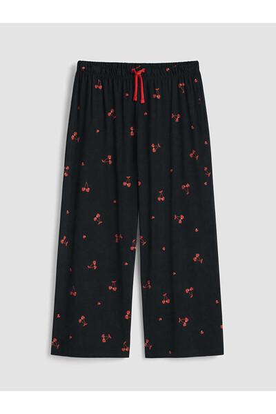 LC Waikiki Siyah Beli Lastikli Desenli Kadın Kapri Pijama Altı